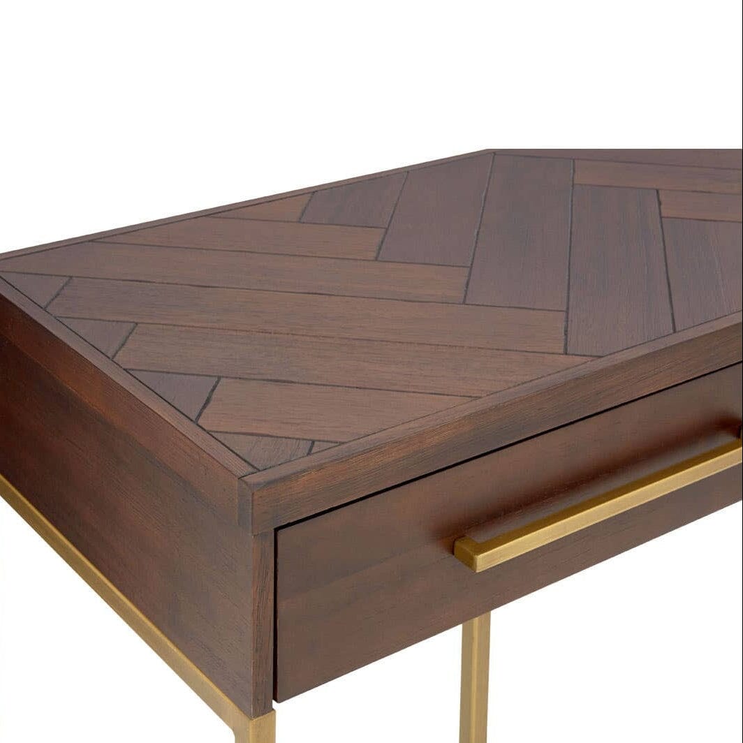 Dark Wood Console Table with Herringbone Detail