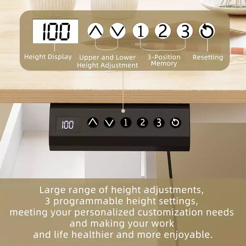 Height-Adjustable Computer Desk Office Desk Standing Desk: L-Shaped Spacious Desktop, Storage Cabinets