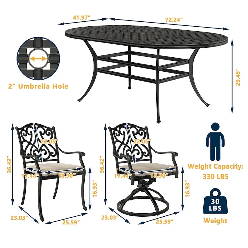 7-Piece Cast Aluminum Patio Dining Set with Cushions