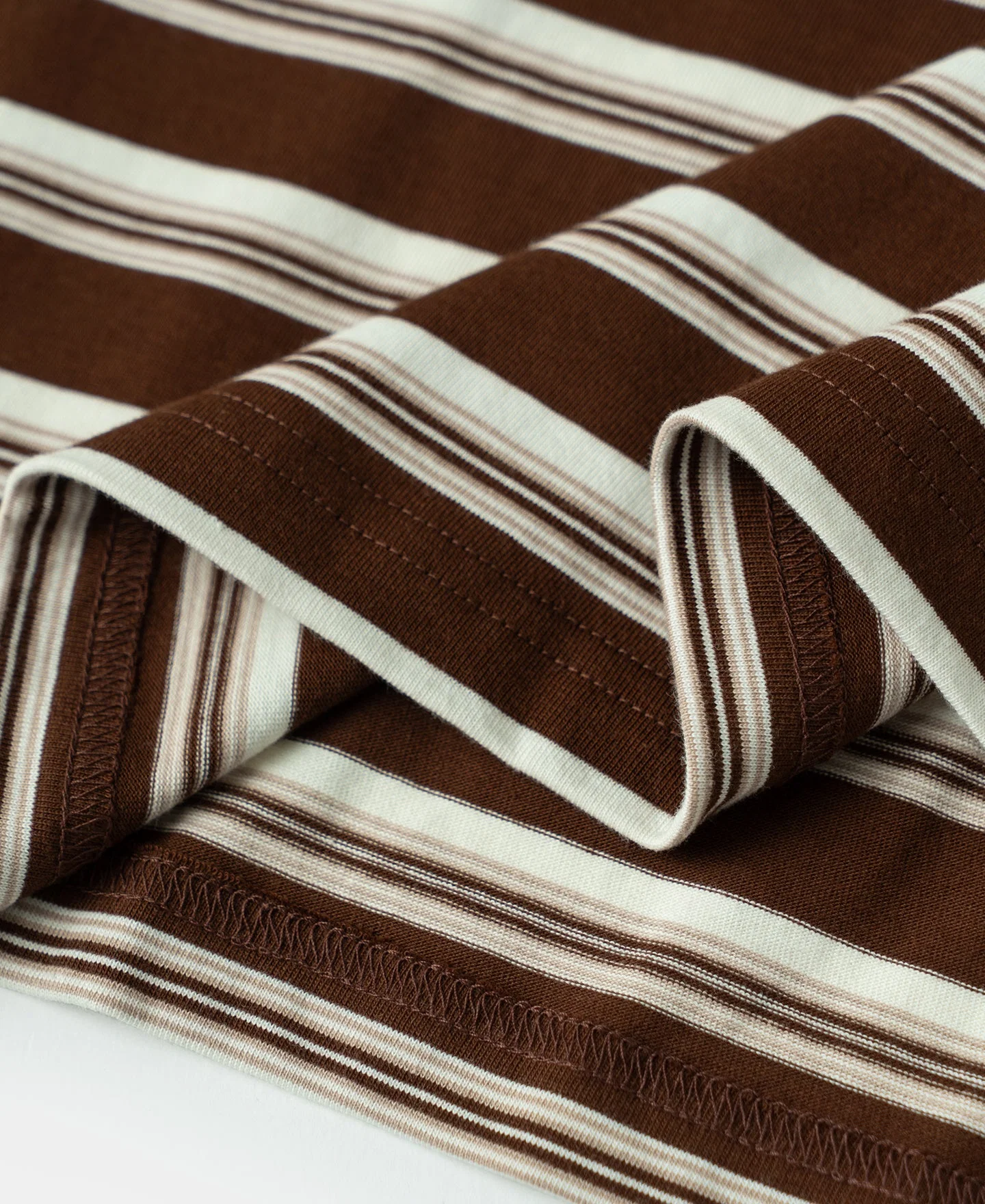 Heavyweight Stripe Crewneck Long Sleeve T-Shirt - White/Coffee