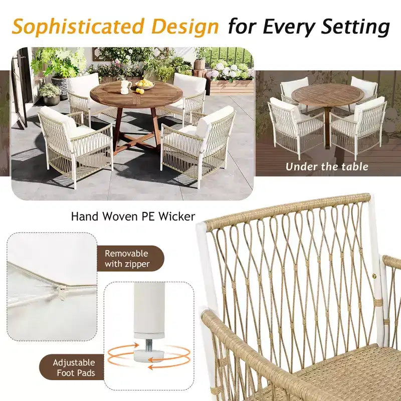 GDFStudio Eden Modern 5 Piece Patio Extendable Wooden and Iron Dining Table Set