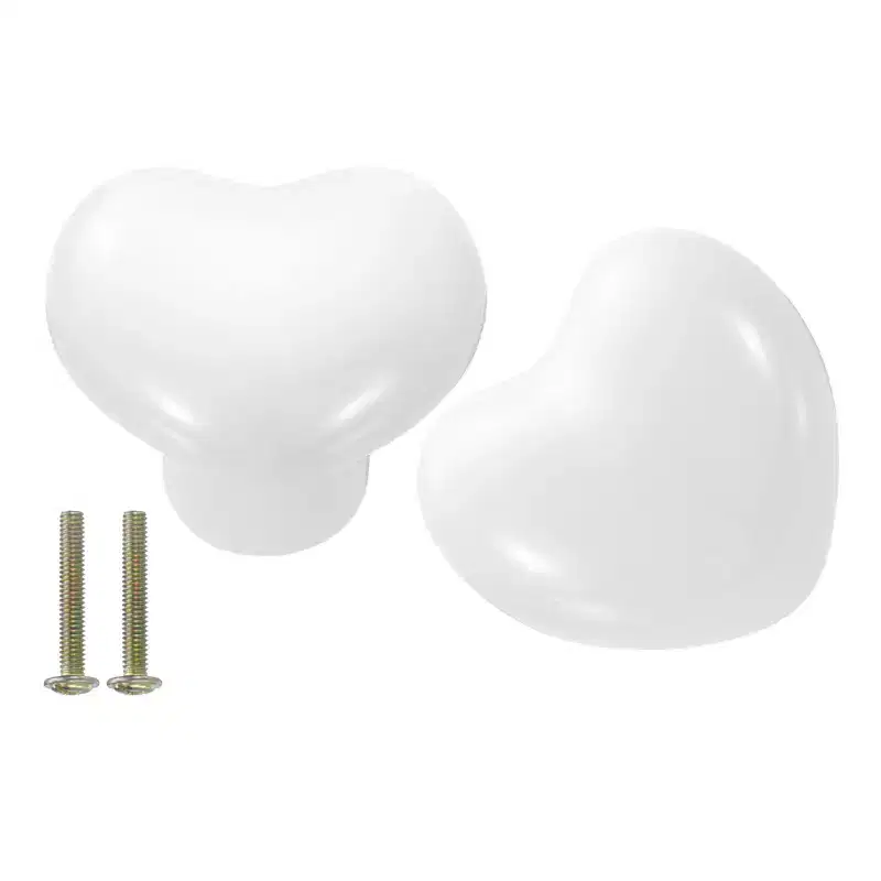 Unique Bargains Heart-Shaped Ceramic Drawer Knobs with Screw for Cupboard Wardrobe 2 Pcs