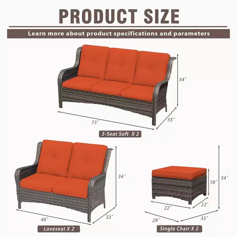 UPTIOT 6 Pieces Outdoor Wicker Sectional Sofa