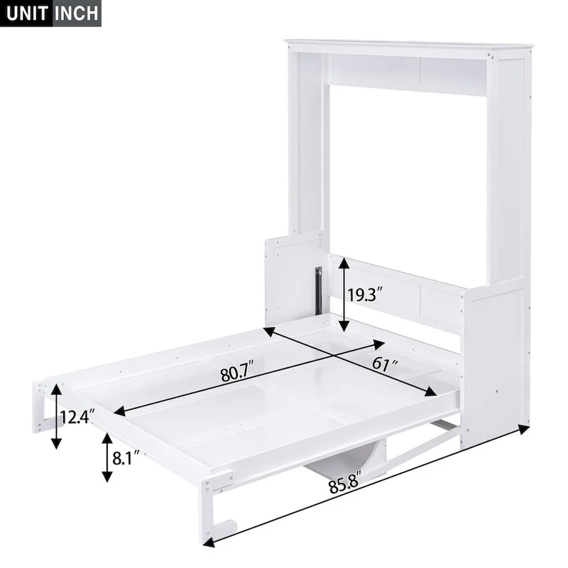 Queen Size Solid Wood Murphy Bed with a Shelf