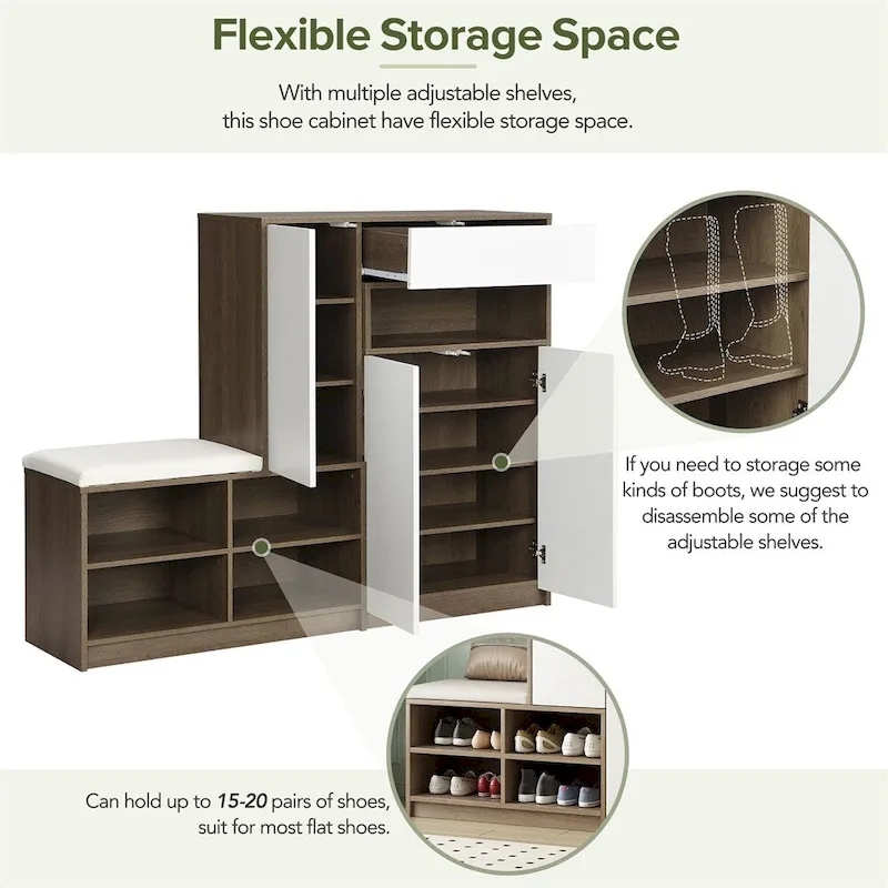 2-in-1 Shoe Storage Bench & Shoe Cabinets,Multi-functional Shoe Rack