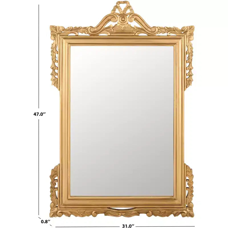 Pediment Wall Mirror 31 x 47, Gold MDF Frame, Elegant Decorative Mirror