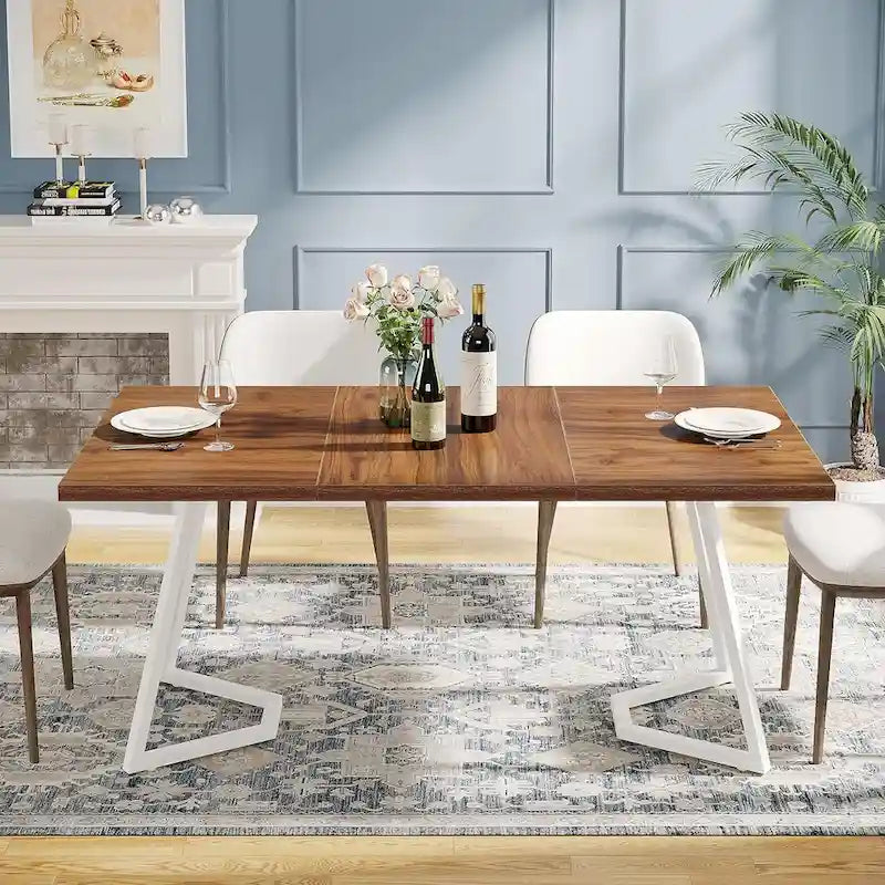 Dining Table – White & Gold / Brown / Grey, Faux Marble Top, Metal Frame, Adjustable Feet, Modern Style