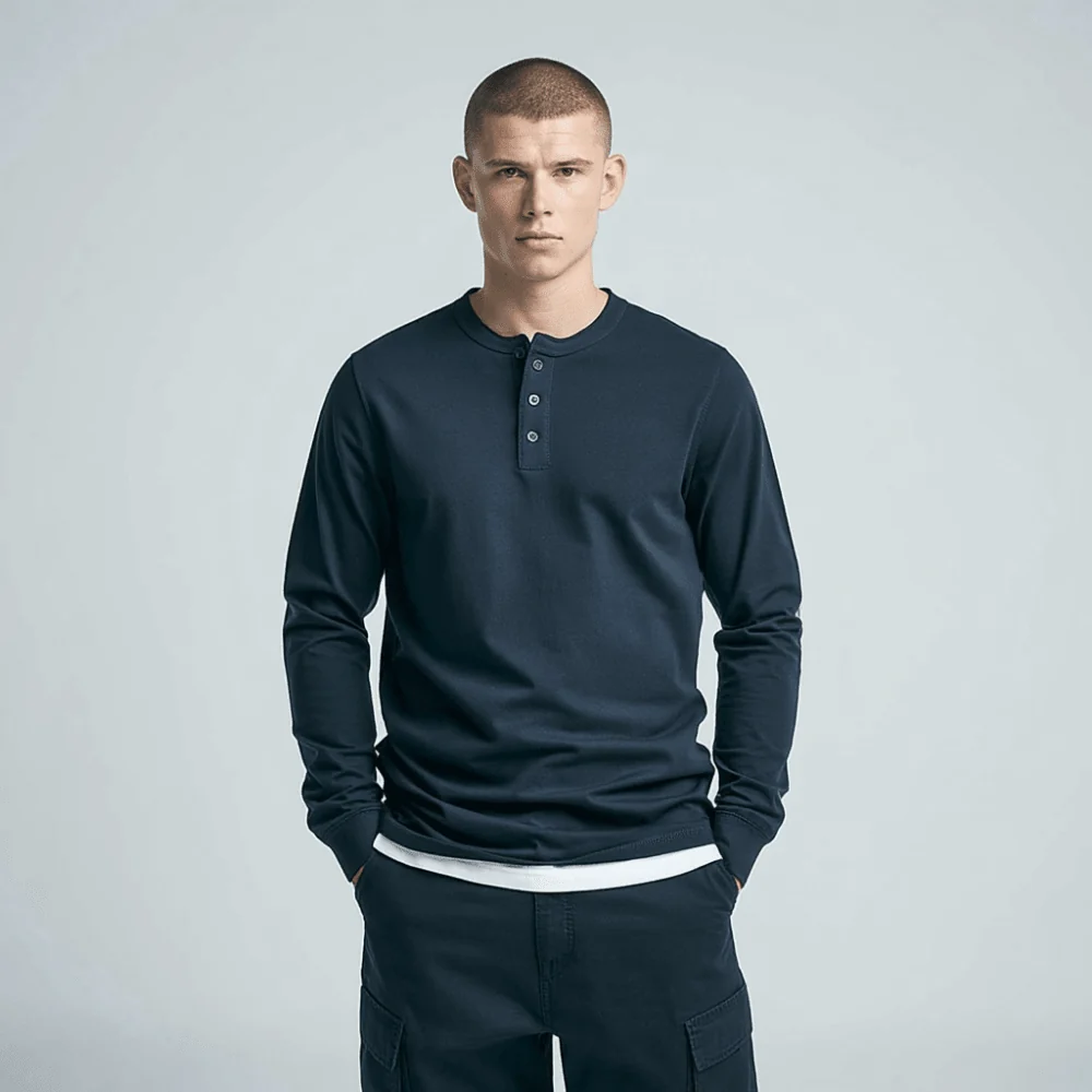 T-Shirt Men Long Sleeve Collarless