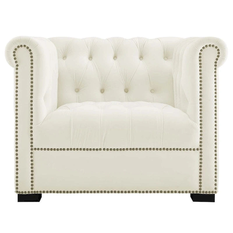 Chesterfield Armchair – Midnight Blue / Aqua / Grey / Ivory, Performance Velvet, Button Tufted, Seats 1