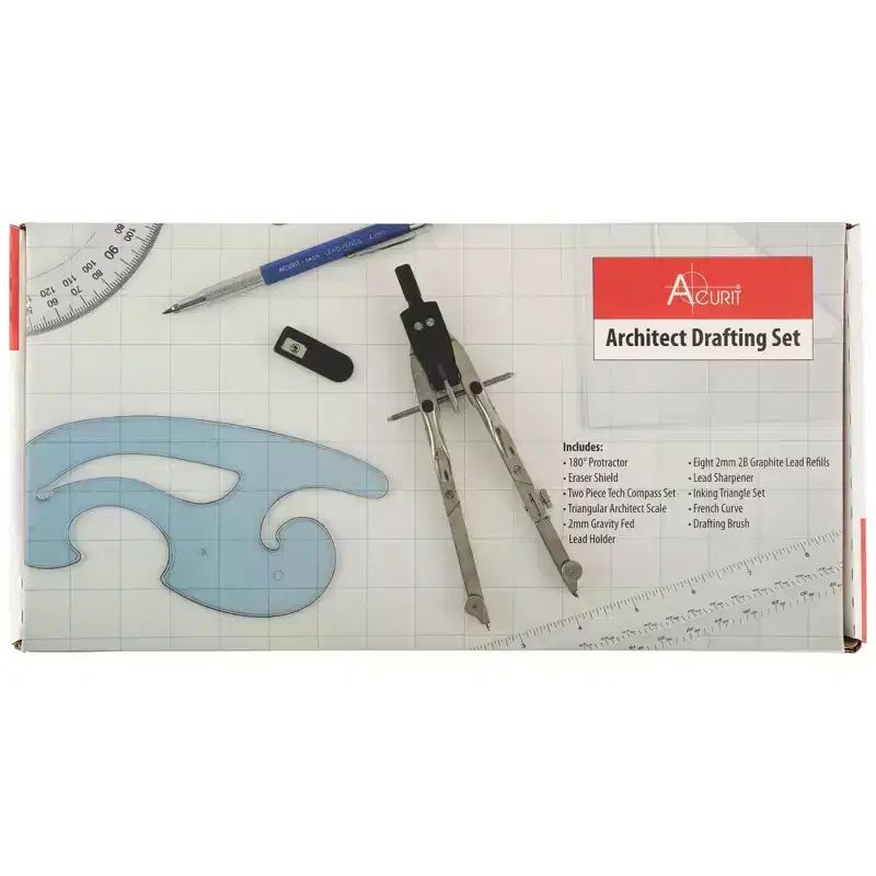 Acurit Drafting Tools & Drafting Kits - Essential Drafting Supplies for Professionals, Artists, Architects - Includes Triangular Scale, Erasing