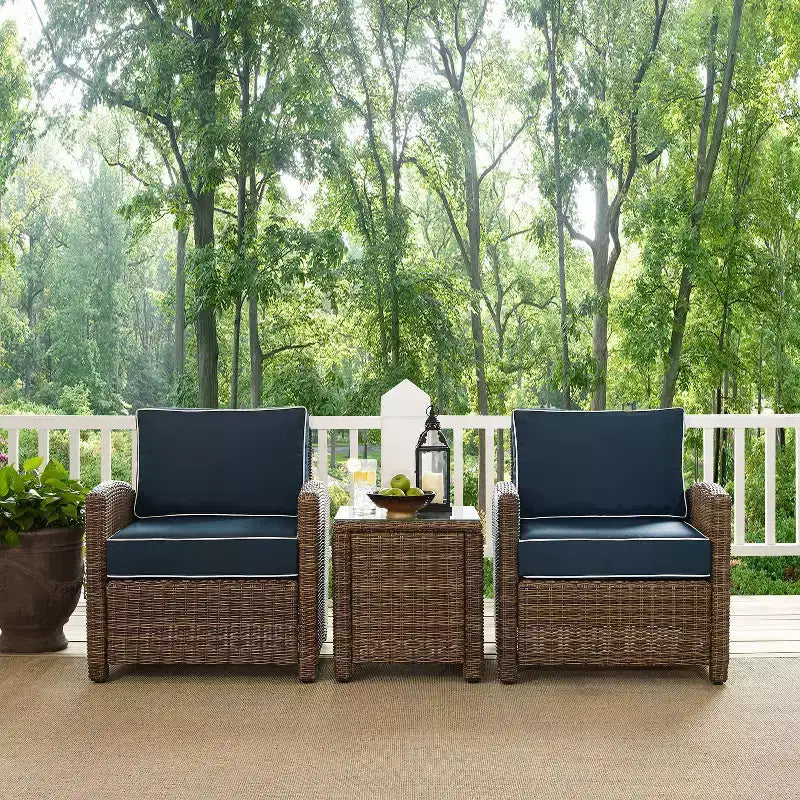 Bradenton 3pc Outdoor Wicker Seating Set with Two Chairs & Table Navy - Crosley