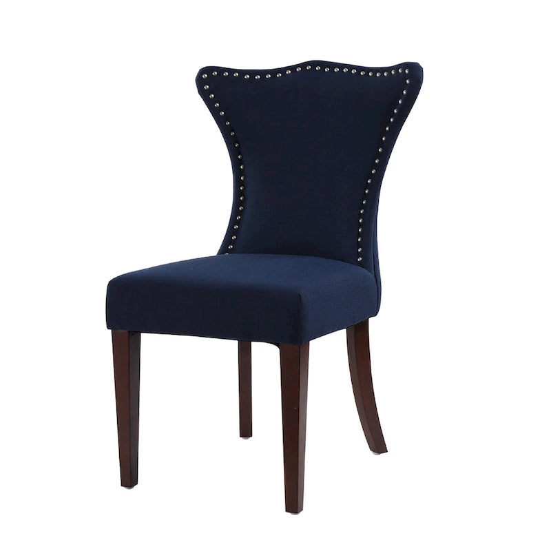 Armless Upholstered Dining Chair – Off-White Floral / Gold Floral / Moss Green / Jet Black / Brown Floral / Midnight Blue, Curved Back, Nailhead Trim, Seats 1