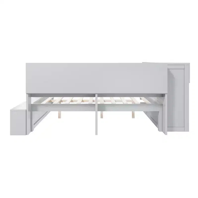 Full Daybed Frame, Solid Wood Daybed with Storage Cabinets and Shoe Cabinet