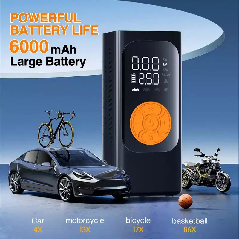 Tire Inflator Portable Air Compressor Cordless Air Pump with Digital Pressure Gauge LED Light Auto Shut Off for Car Bike Ball