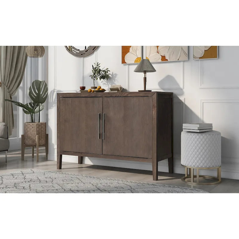 2-Door Wood Cabinet with Adjustable Shelf and Oak Legs