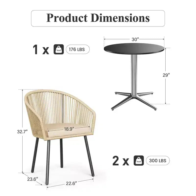Captiva Designs 5pc Patio Dining Table with X-Shaped Legs & Woven Pull Cord Back with Seat Cushion