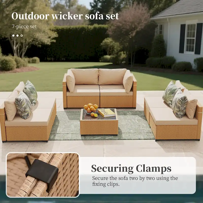 UPHA 7-Piece Wicker Outdoor Seating Group with Cushions
