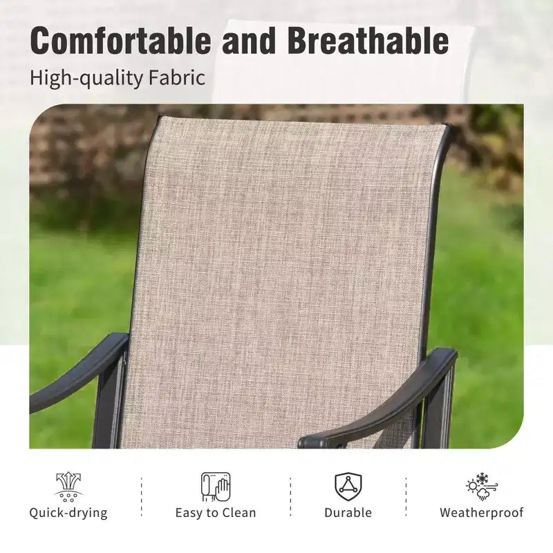 Captiva Designs 9pc Patio Dining Black Steel Rectangle Table & Brown Textilene Fixed Chairs