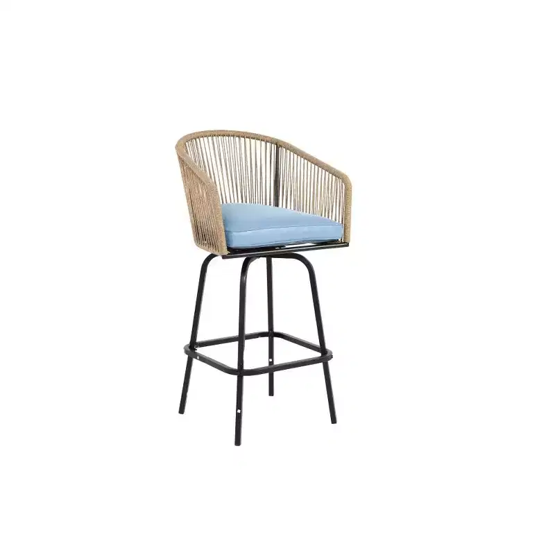 Whisen 2-Piece Patio Bar Stools with Armrests & Backrest, Wicker Bar Stools for Backyard, Garden