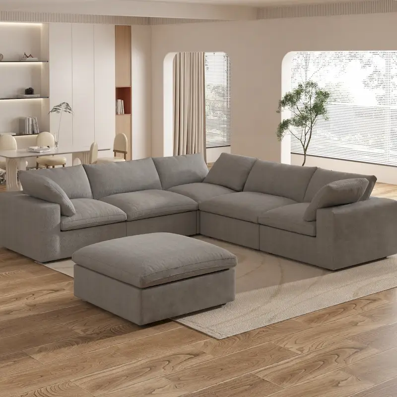 Large Down Filled Corner Sectional Sofa Couch with Ottoman for Living Room Set
