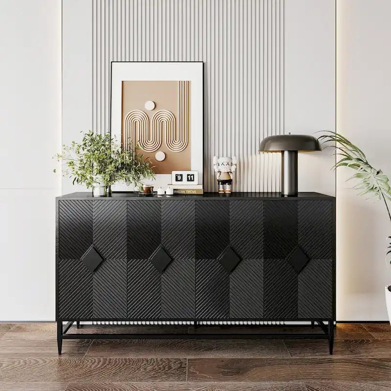 Accent Lacquered 4-Door Wooden Sideboard Buffet Server Cabinet