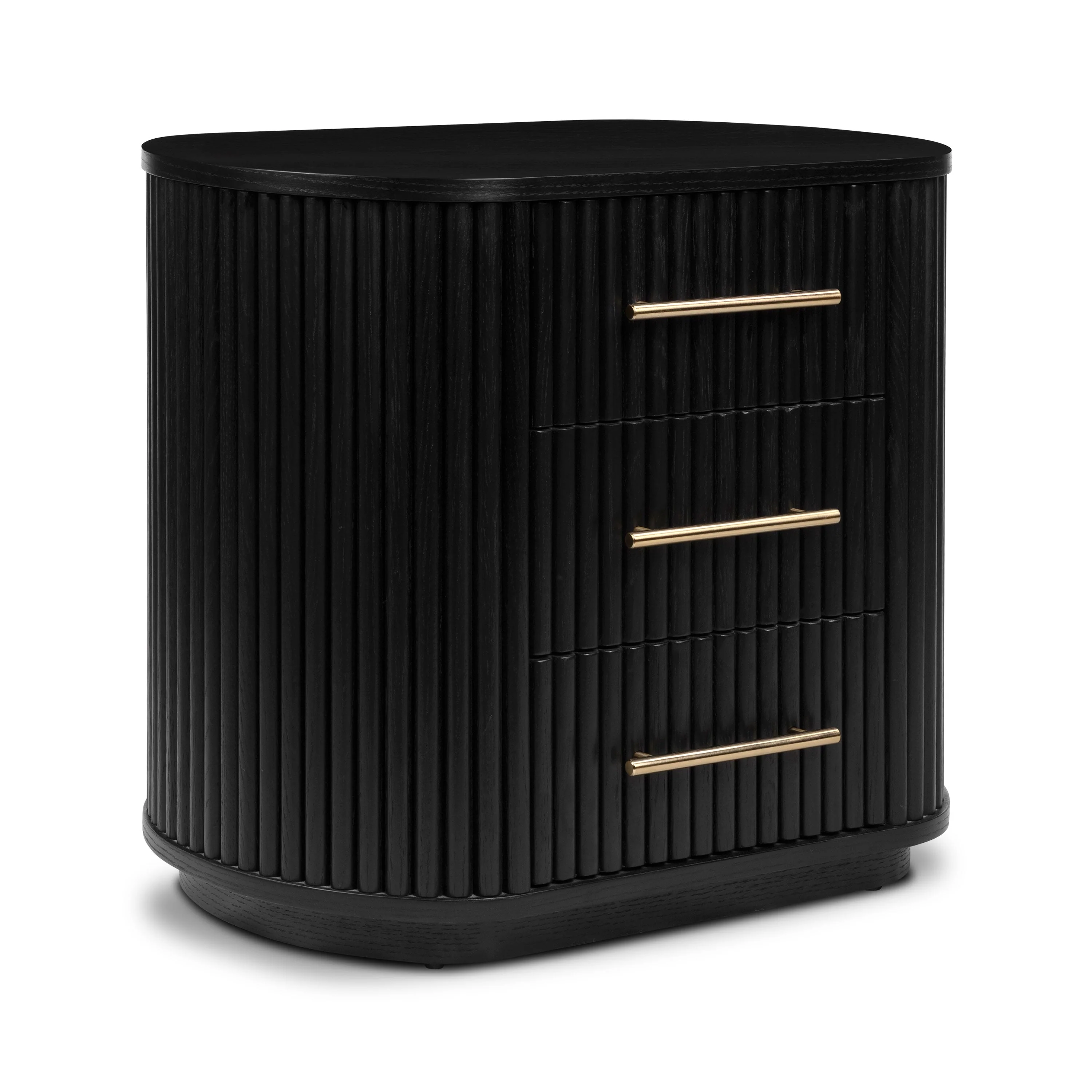 Modern Black Nightstand with Solid Oak Frame for Bedroom