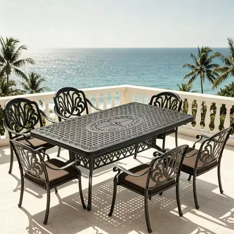 5-Piece Rectangular Cast Aluminum Patio Dining Set for Outdoor Backyard Garden Deck Poolside with Cushions
