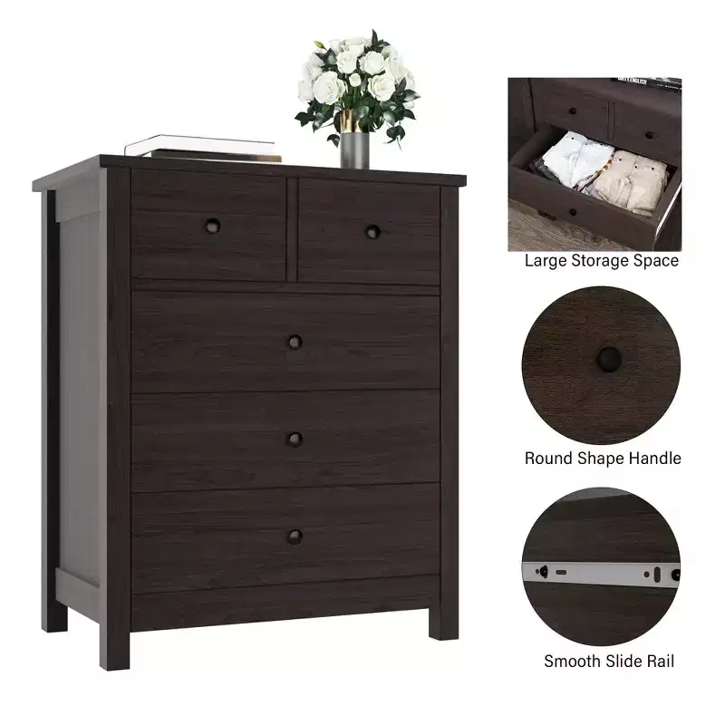 5-Drawer Fluted Dresser with Gold Metal Handles and Legs