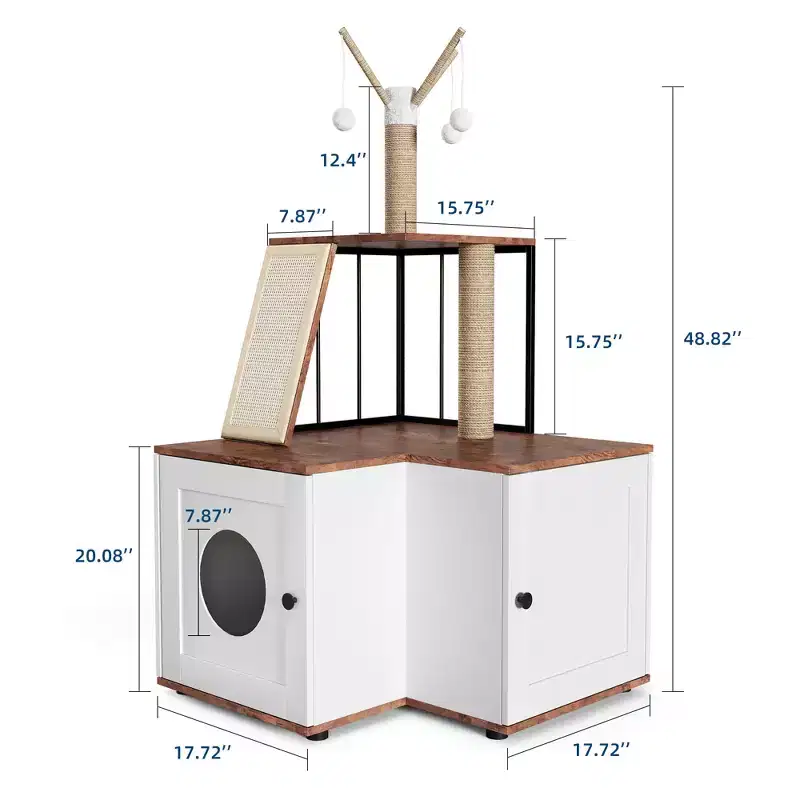 COZONY 48.8-Inch Cat Tree with Litter Box Enclosure, L-Shaped Corner Cat Tower Scratching Post & Toys Furniture for Indoor Cats