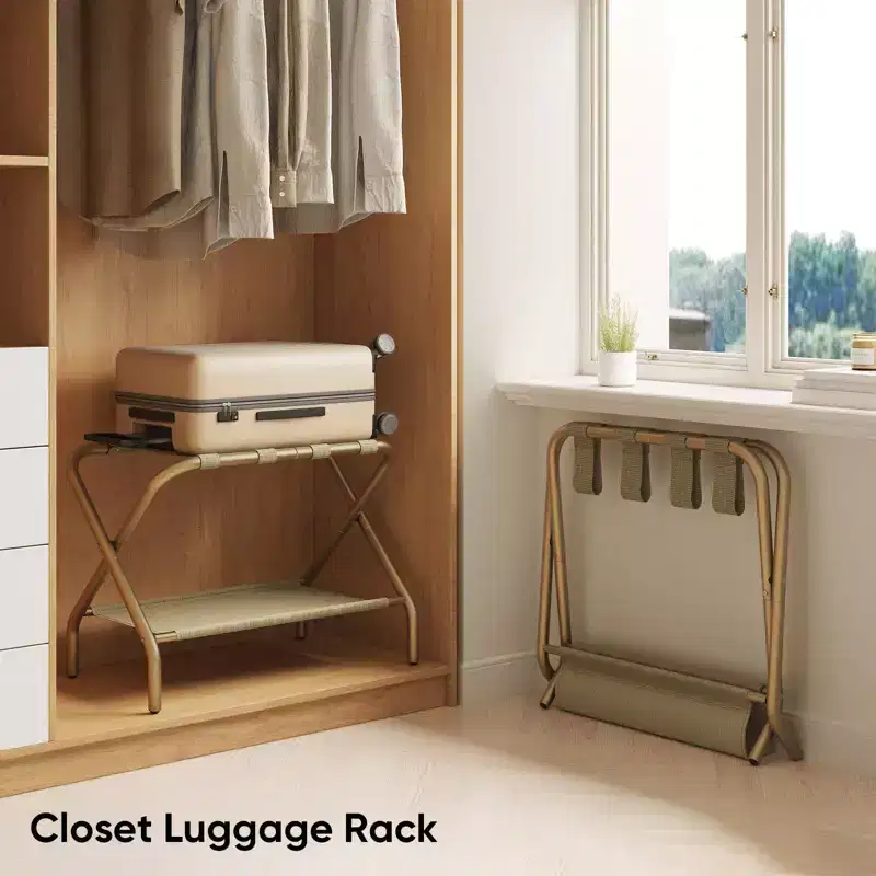 Luggage Rack for Guest Room, Folding Suitcase Stand with Shoe Shelf