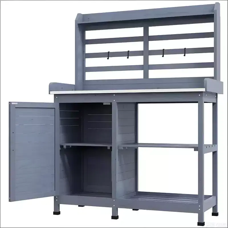 Whisen Patio Wooden Potting Bench, Outdoor Garden Work Station Table with Storage Cabinet, Open Shelf and Removable Sink