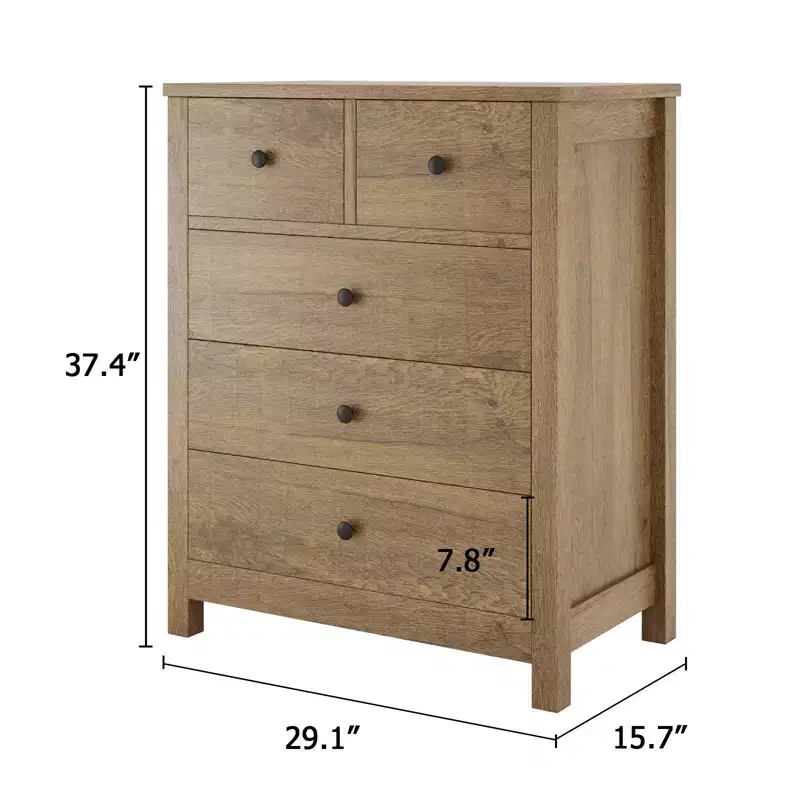 5-Drawer Fluted Dresser with Gold Metal Handles and Legs