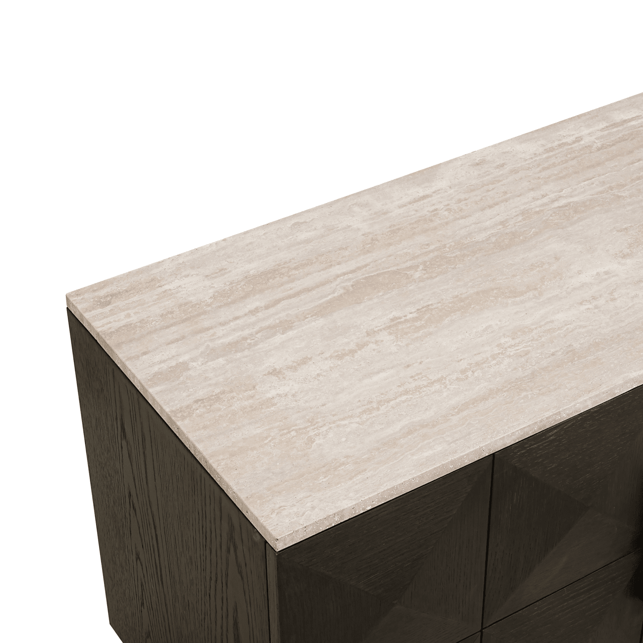 Deep Brown 4 Door TV Unit with Travertine Top