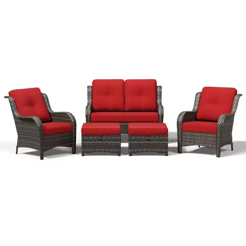 UPTIOT All-Weather Olefin Wicker Sofa Set with Multi-Functional Ottomans