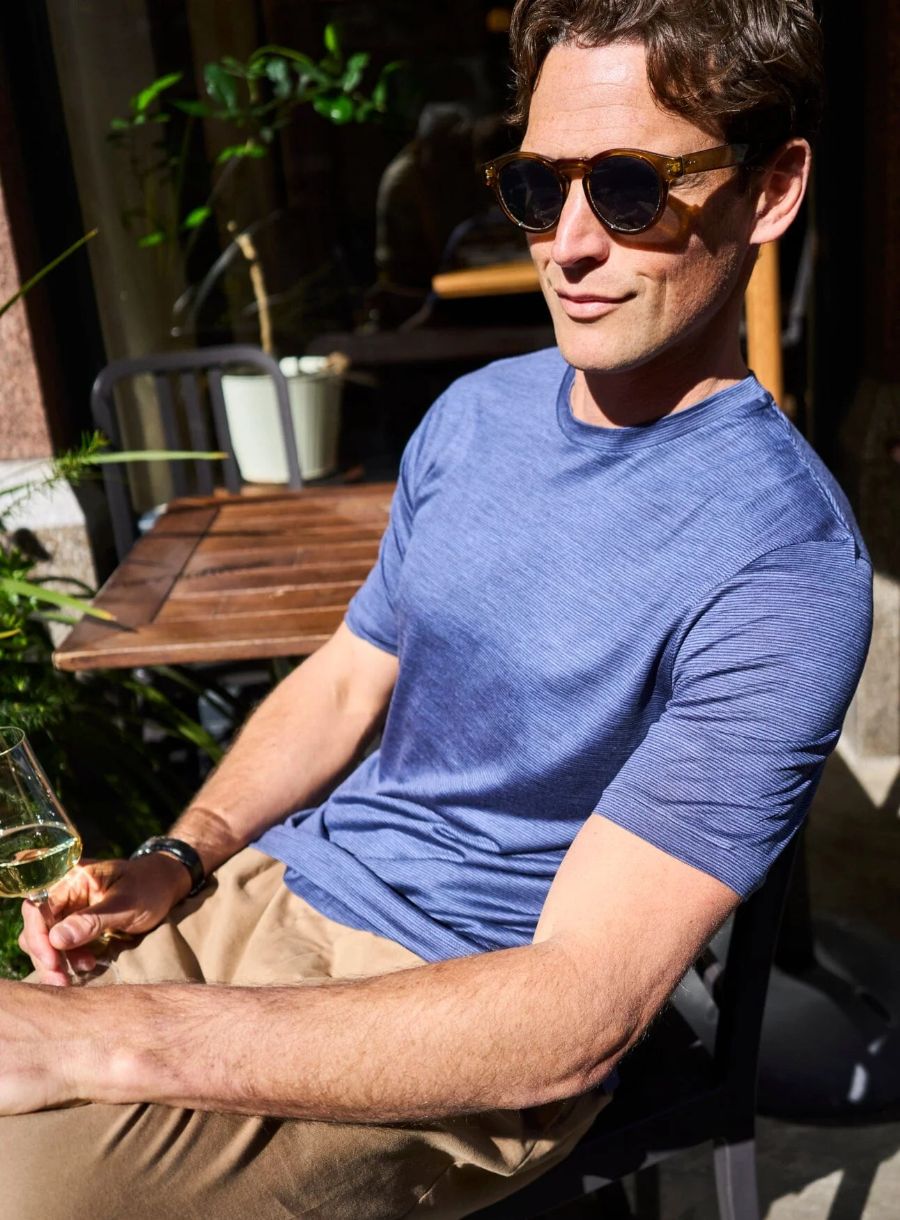 Merino Wool Jersey Sky Stripe T-Shirt