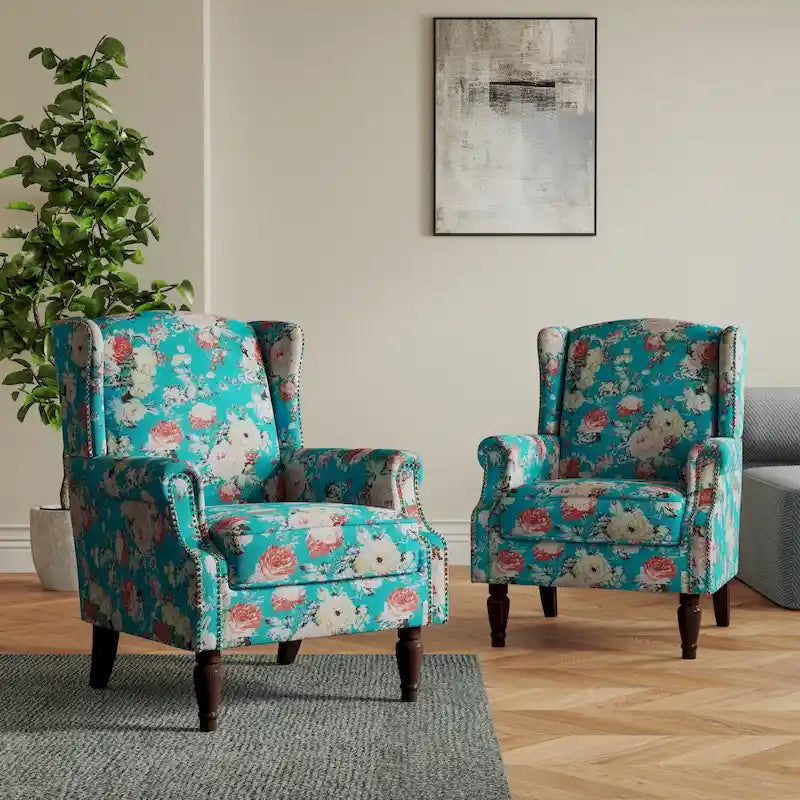 Set of 2 Patterned Upholstered Accent Chair for Living Room
