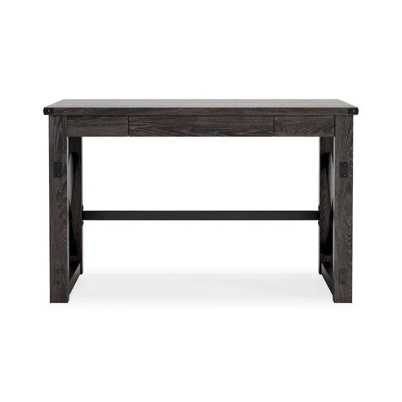 Brown Wood Grain Laminate Home Office Desk with Cross-Buck Rails and Center Drawer for 1 Person