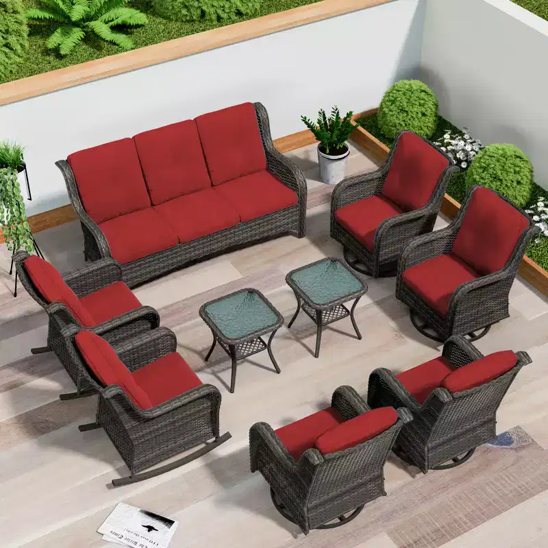 UPTIOT 9 Pieces Outdoor Wicker Sectional Sofa