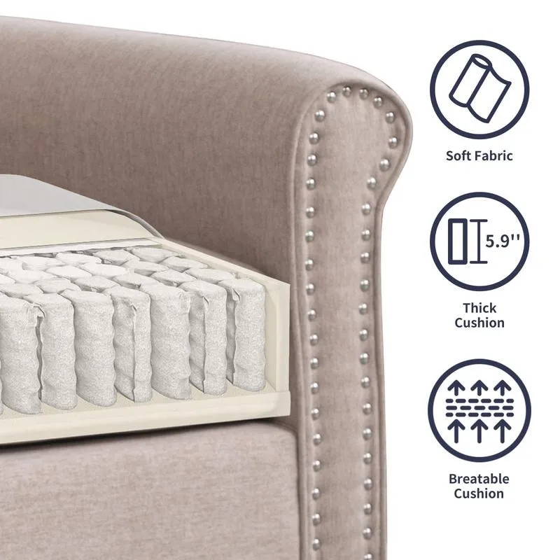 Modern Linen Sectional Single Sofa with Solid Wood Frame & Pocket Coils
