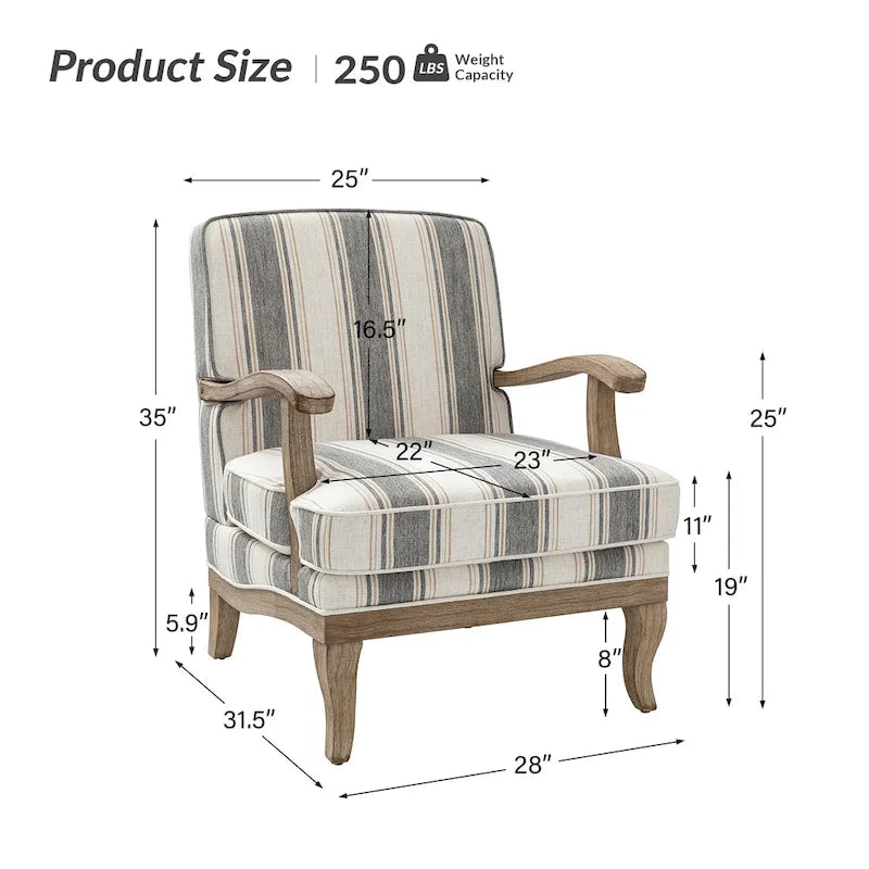 Rinaldo Farmhouse Polyester Armchair with Solid Wood Legs by HULALA HOME