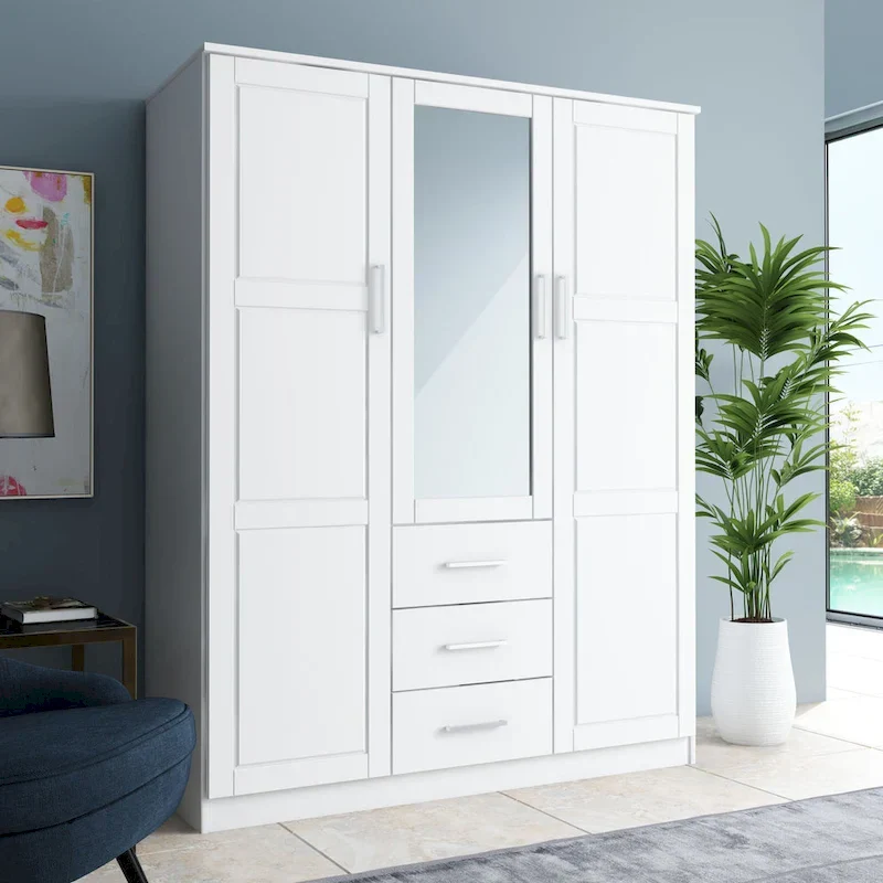 3-Door Solid Pine Wood Wardrobe Armoire, 72