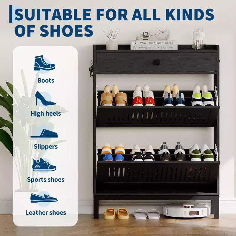 Shoe Storage Cabinet with 2 Flip Drawer, Shoes Organizer with with Top Drawer, Adjustable Shoe Rack