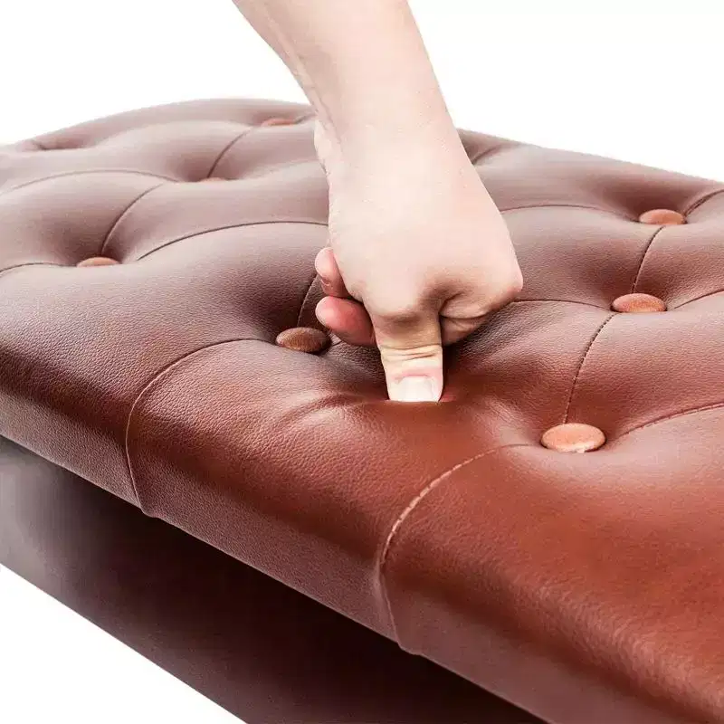 Brown Button-Top Piano Bench With Storage