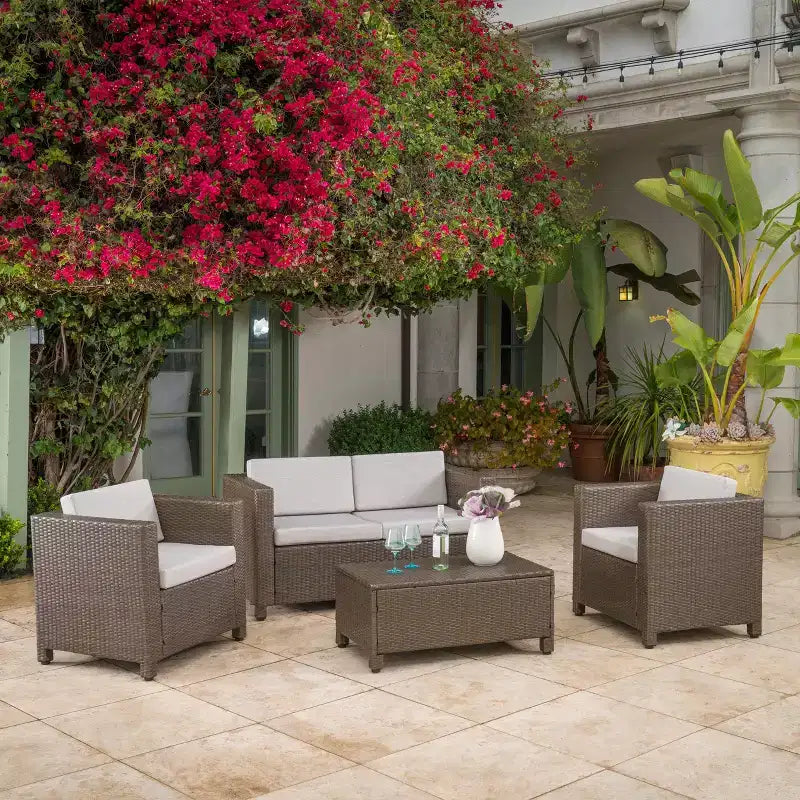 Christopher Knight Home Puerta Outdoor Wicker 4 Seater Chat Set with Cushions