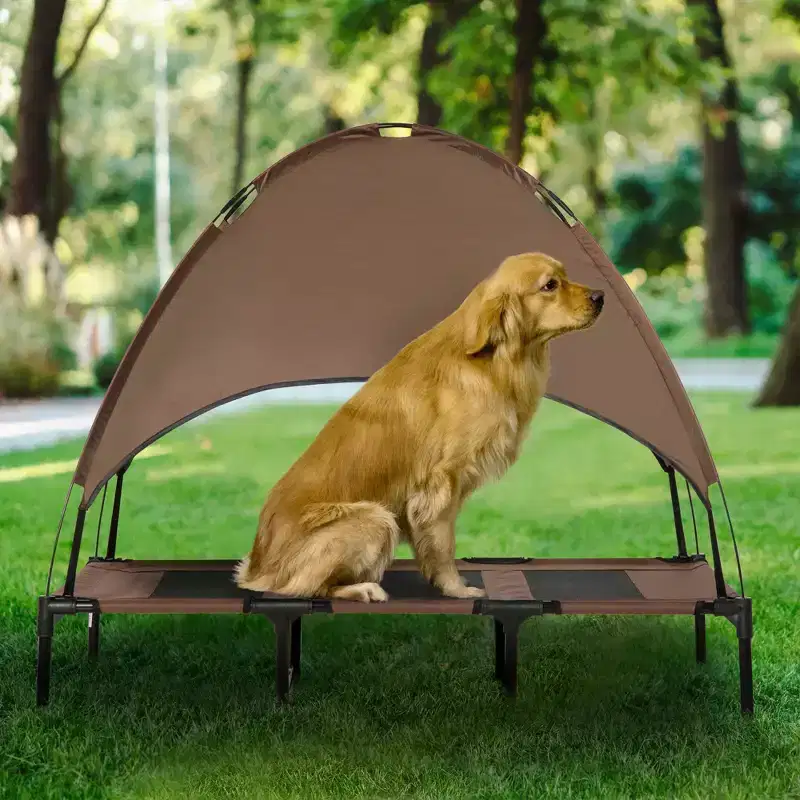 Skyzone 4836 Foldable Elevated Dog Cot with UV-Protective Canopy, Breathable Cooling Pet Bed