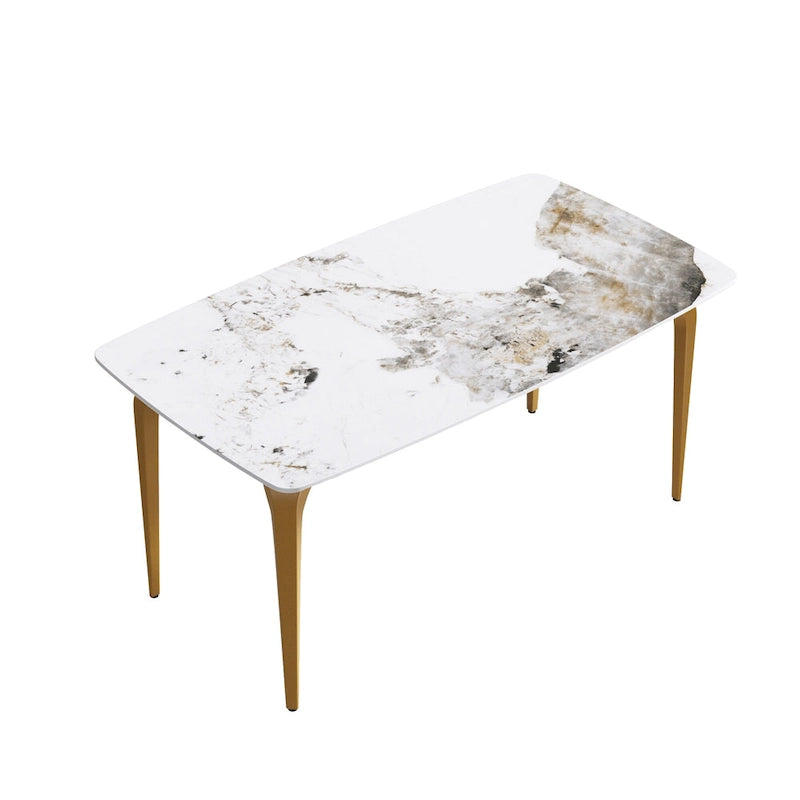 White & Black / Purple / Gold Sintered Stone Top Dining Table with Metal Legs for 4–6 Person