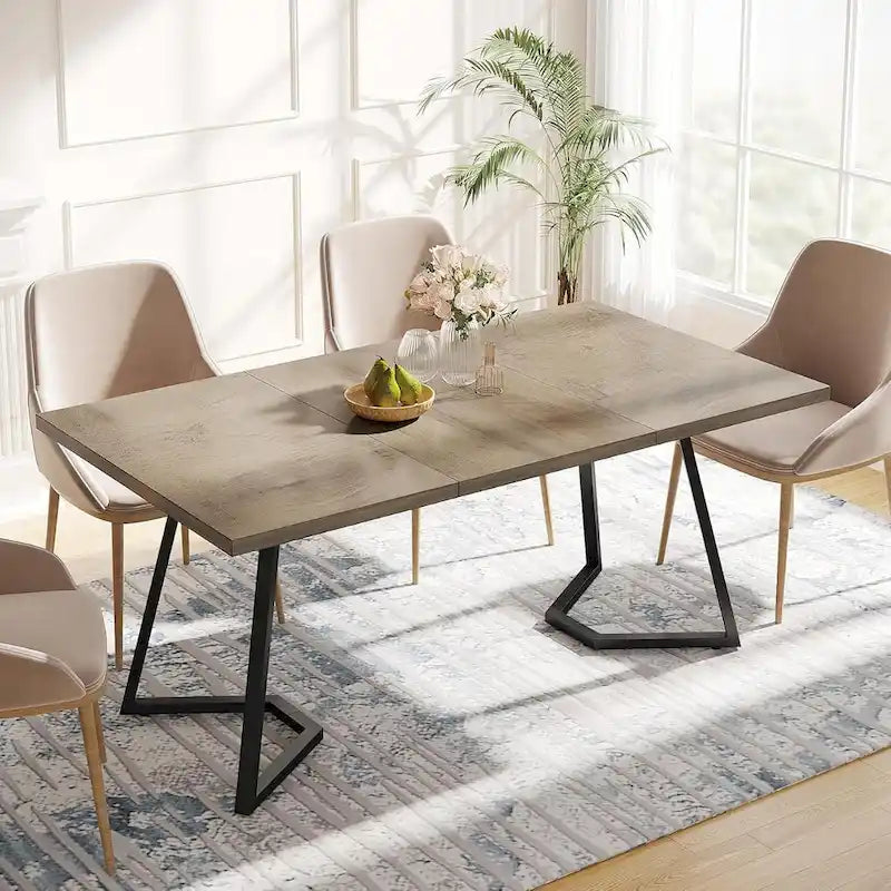 Dining Table – White & Gold / Brown / Grey, Faux Marble Top, Metal Frame, Adjustable Feet, Modern Style