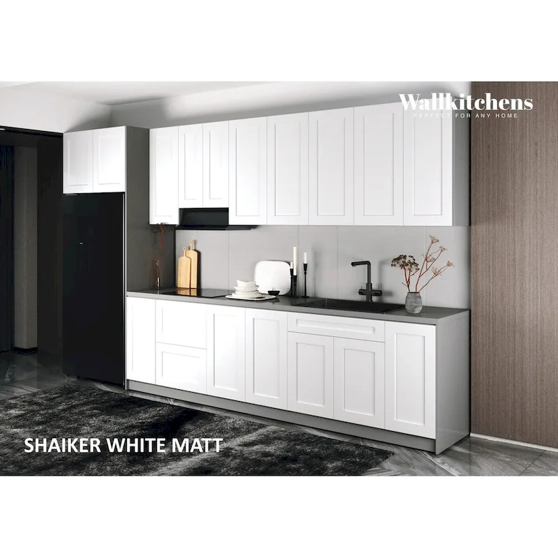 Kitchen White Matte Base Cabinet, 13 Ft Wide - 157 x 24