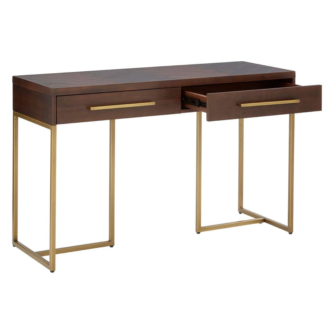 Dark Wood Console Table with Herringbone Detail