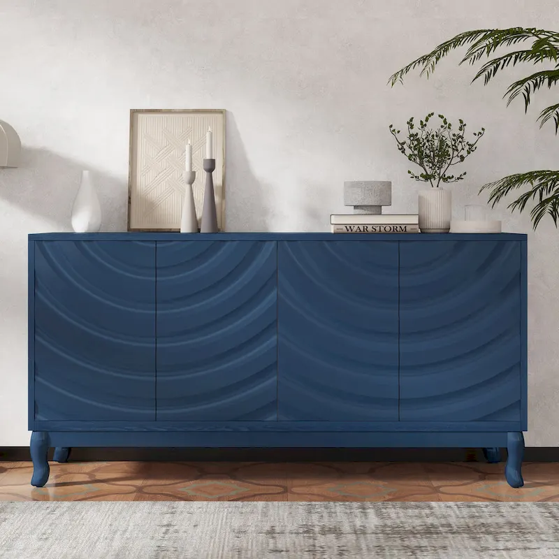 Arched Wavy Pattern Doors Elegant Sideboard with Adjustable Shelves